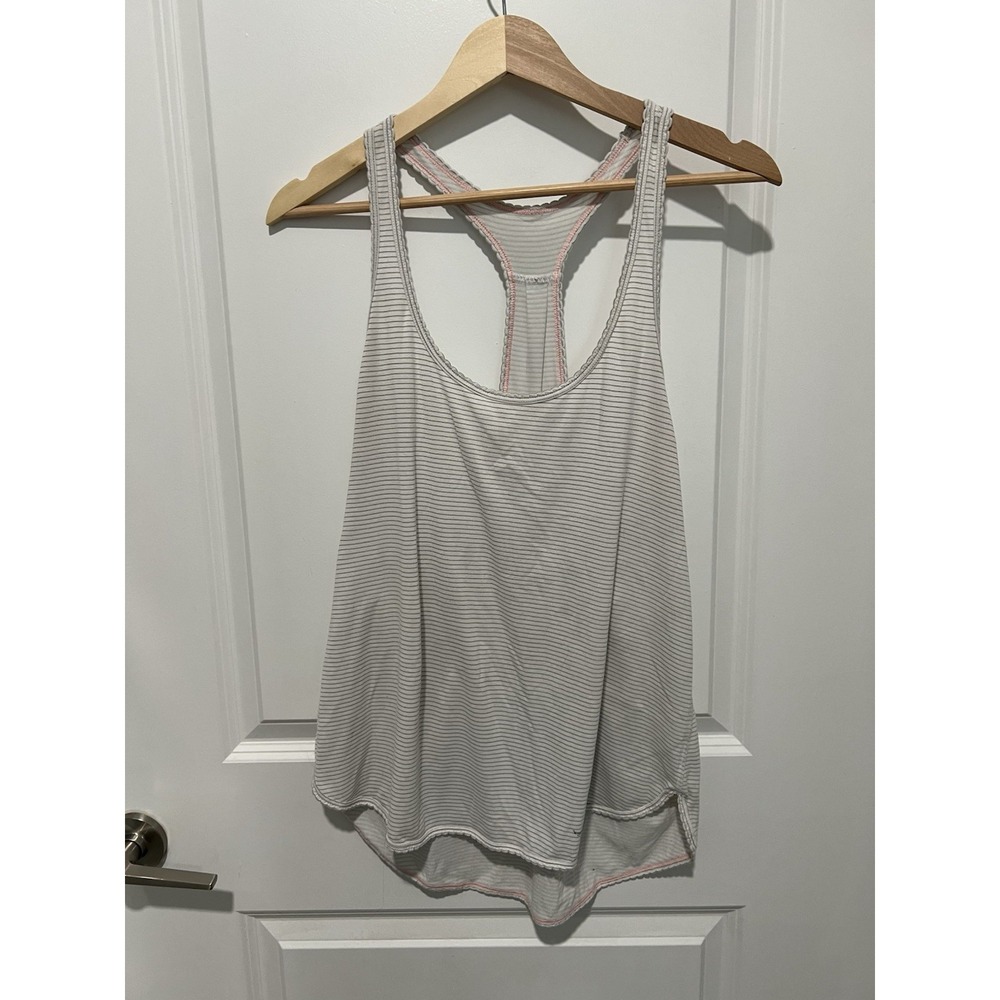 Lululemon Cotton White Striped Racerback Tank Scalloped Edge Estimated Size M/L